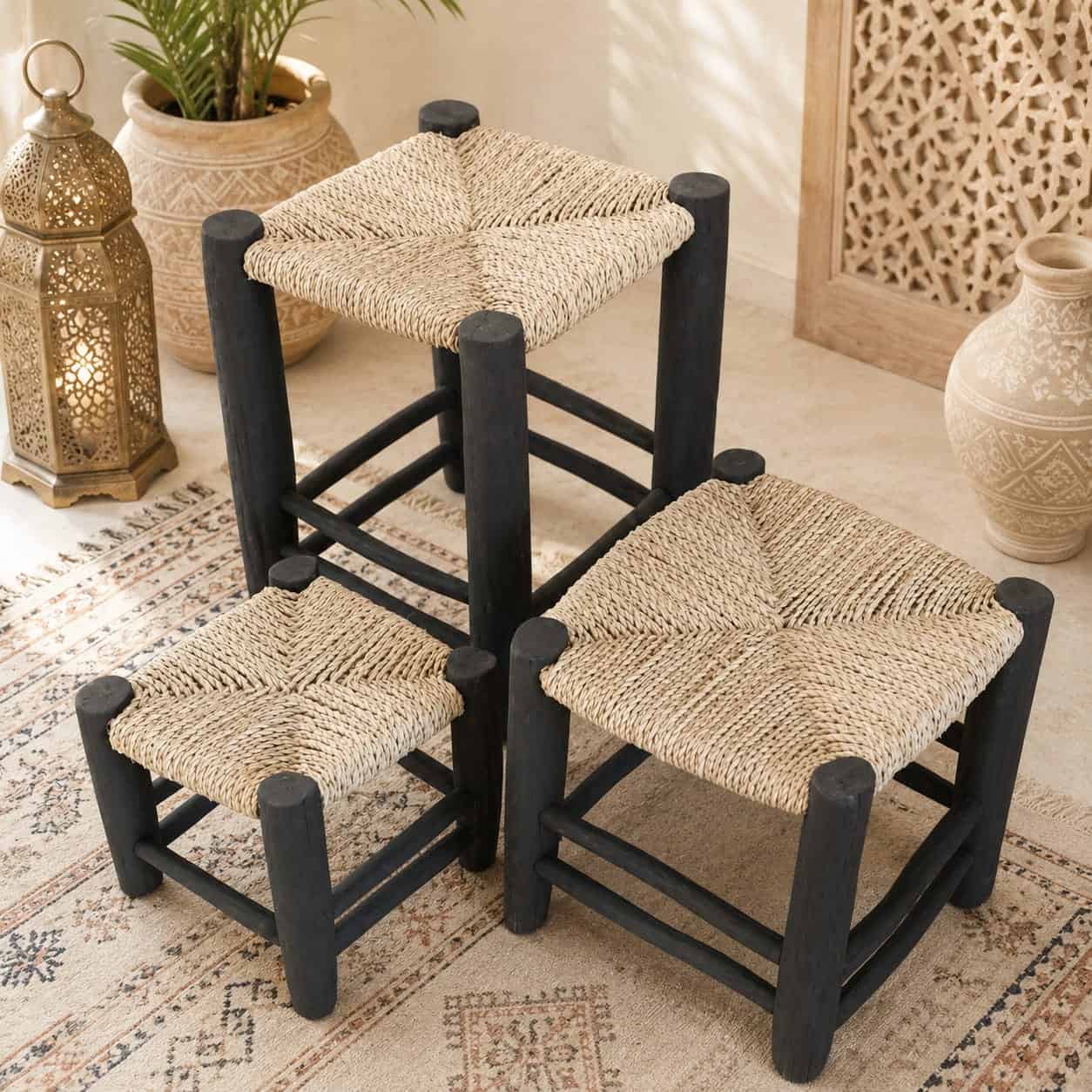 Petites assises noires tressées ZMN HOME